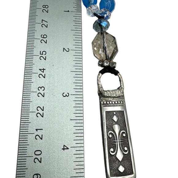 Vintage Silverware Necklace With Blue & Clear Beads Pendant - Picture 8 of 14